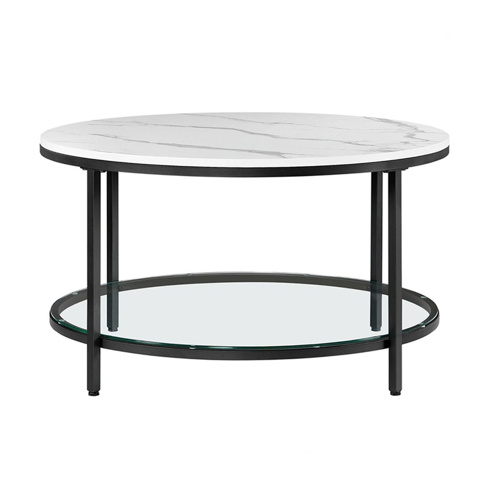 Soffbord med hylla - Svart/Marmoreffekt