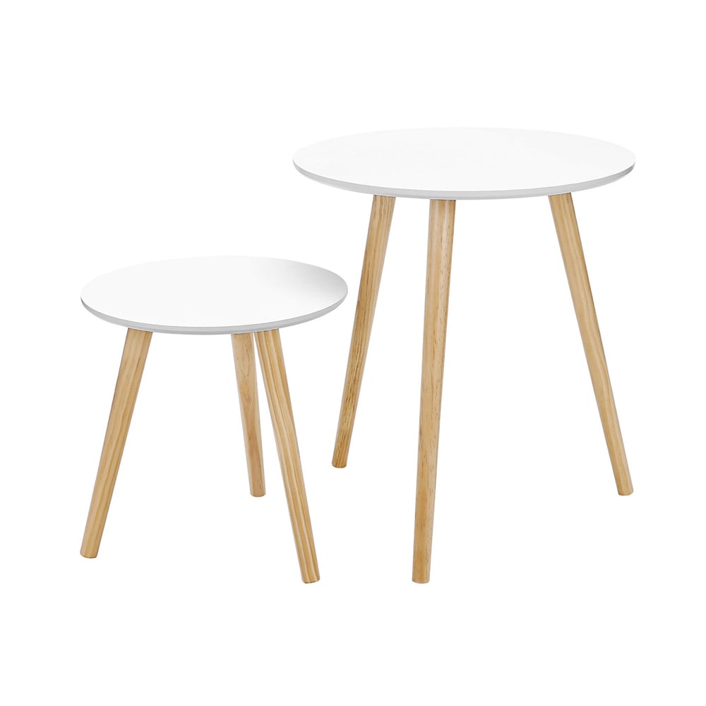 Satsbord med ben i massivt trä - 2-pack Vit/Trä