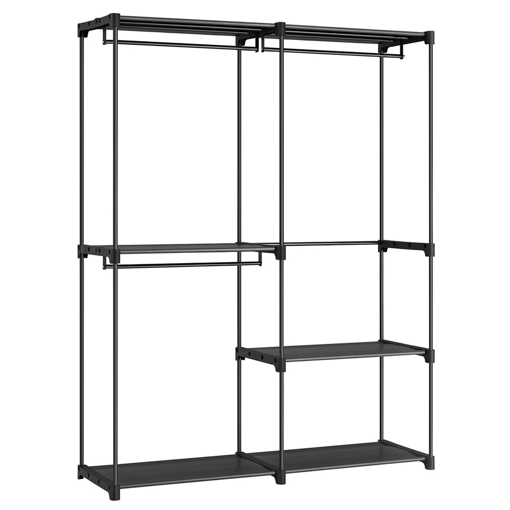 Klädställ med 2 klädstänger och justerbara hyllor - Grå