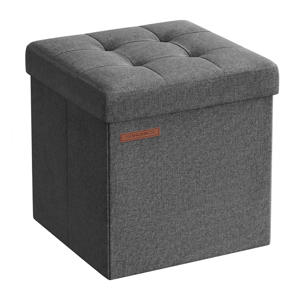 Hopfällbar mjuk fotpall med förvaring i mörkgrått tyg