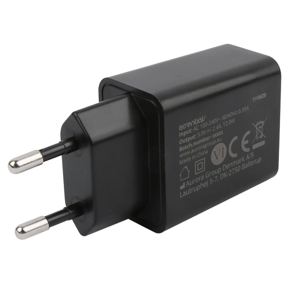 Essentials USB-laddare 12W MFI med USB till Lightning-kabel - Svart