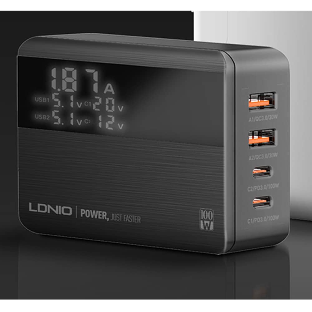 USB-Laddstation GaN 100W PD med 2xUSB-C och 2xUSB