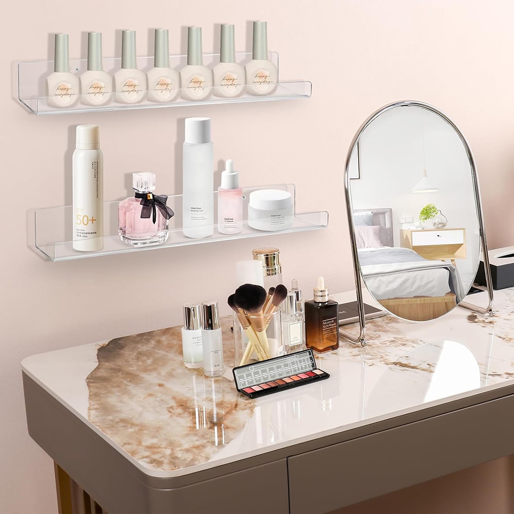 Vägghylla i klarplast 38x4x5cm 2-pack