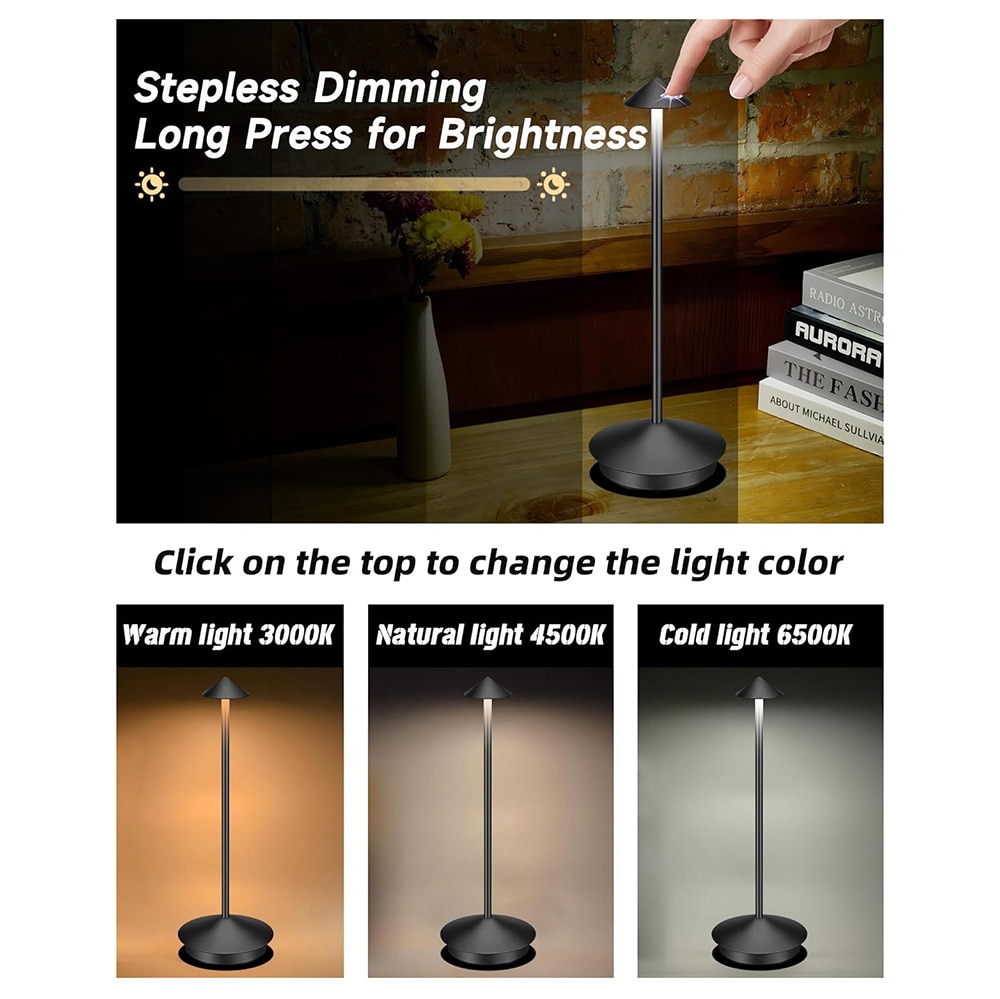 LED-bordslampa i aluminium med justerbar ljusstyrka och USB-laddning - Svart