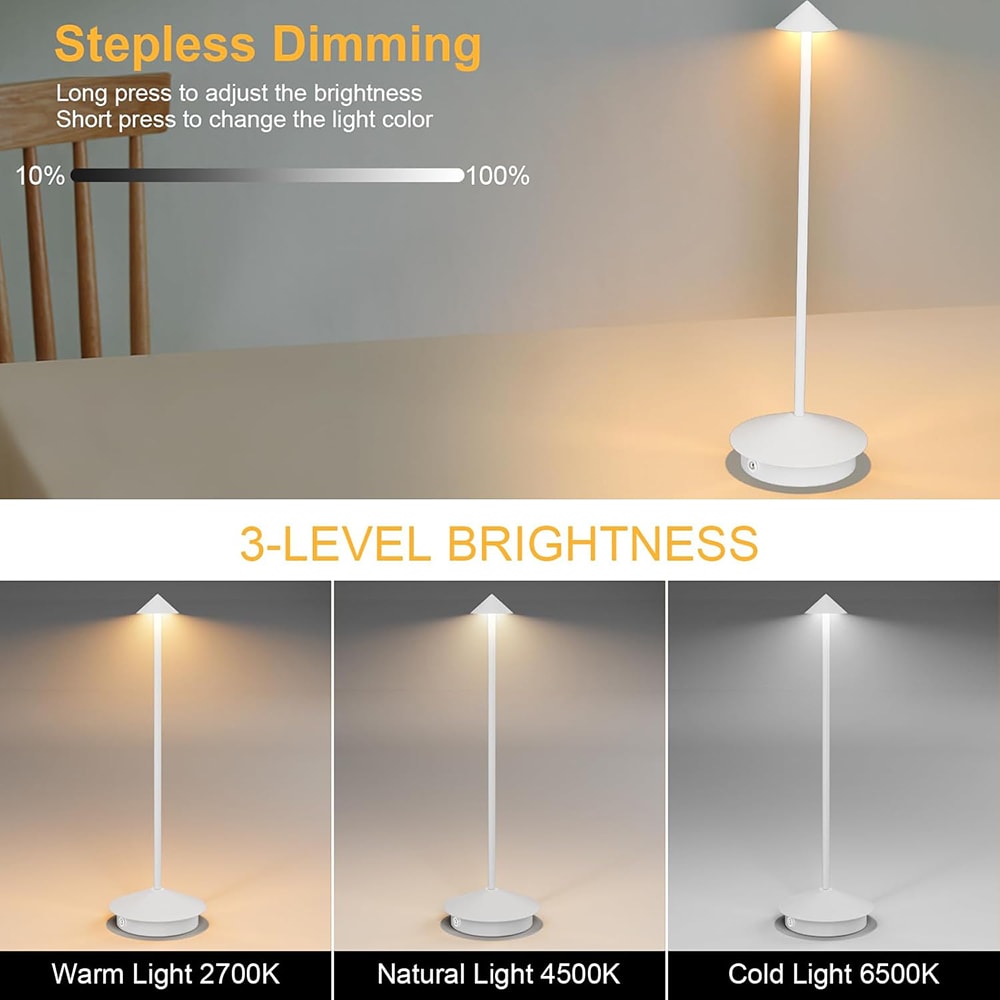LED-bordslampa i aluminium med justerbar ljusstyrka och USB-laddning - Vit