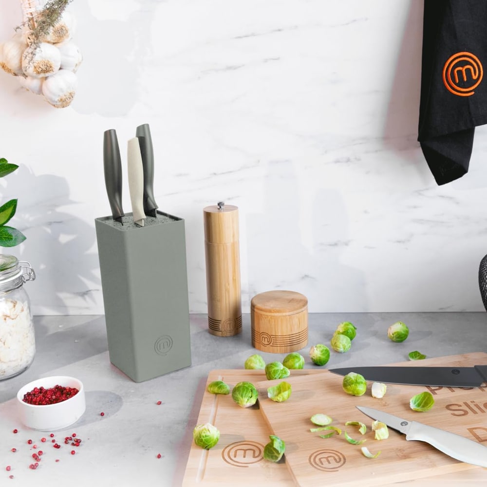 Masterchef-knivsæt med 5 knive i en knivblok - Grå - Kendt fra MasterChef Danmark