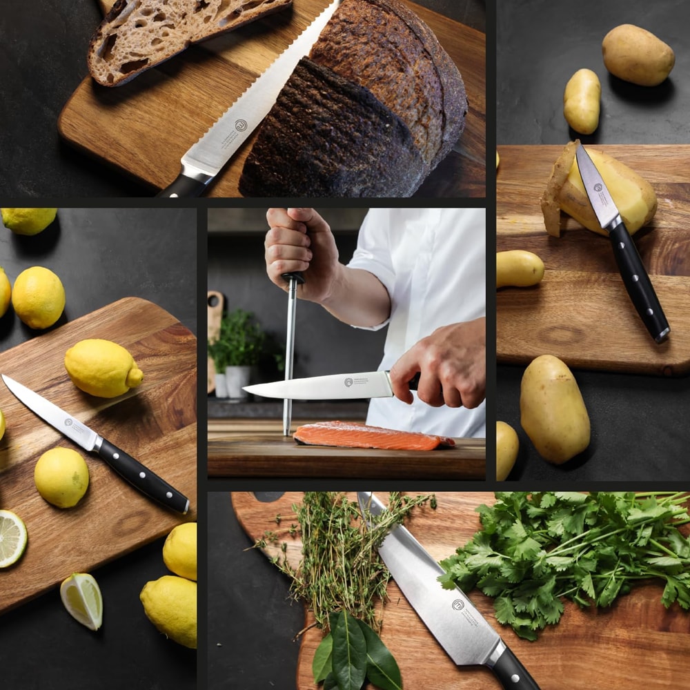 Masterchef Preformance-knivsæt med 15 knive i en knivblok - Sort - Kendt fra MasterChef Danmark