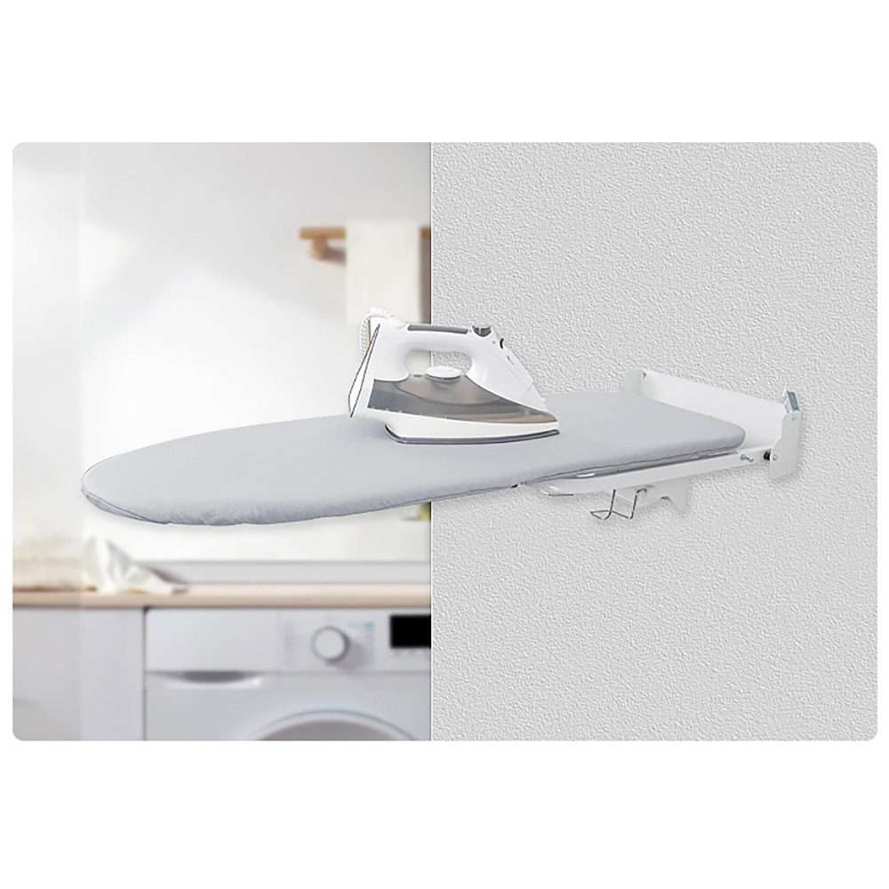 Vägghängd strykbräda i kolfiberstål med bomullsöverdrag och förvaring