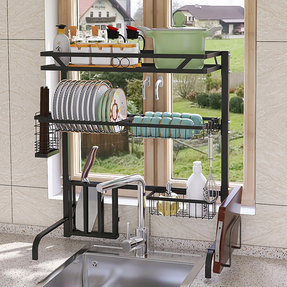 Diskställ i metall för placering över diskhon - Svart