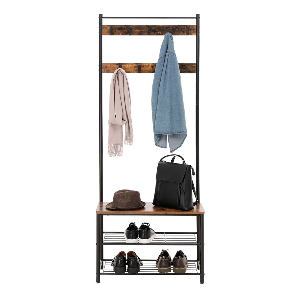 Klädhängare med bänk och skohylla i industriell design – 177 cm