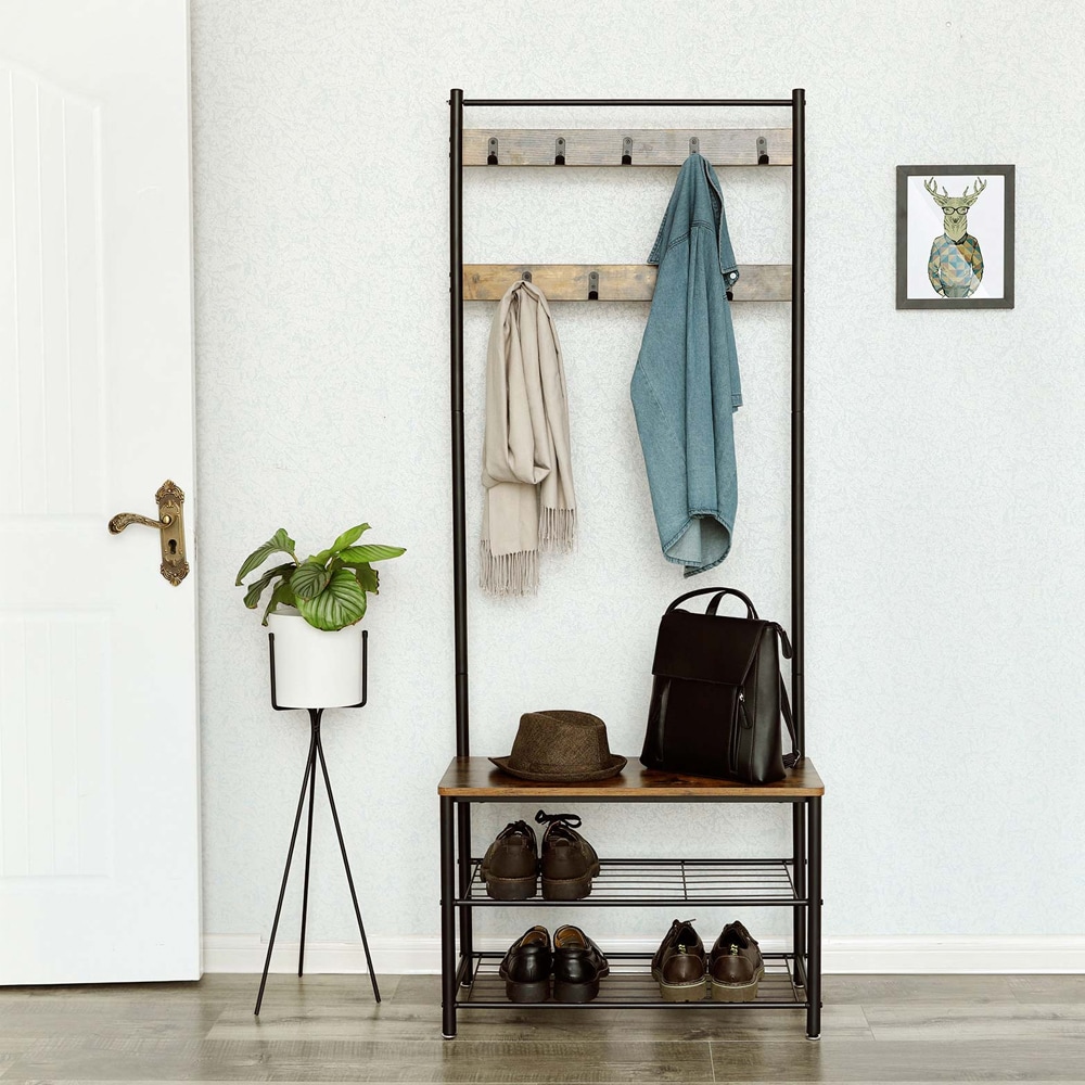 Klädhängare med bänk och skohylla i industriell design – 177 cm