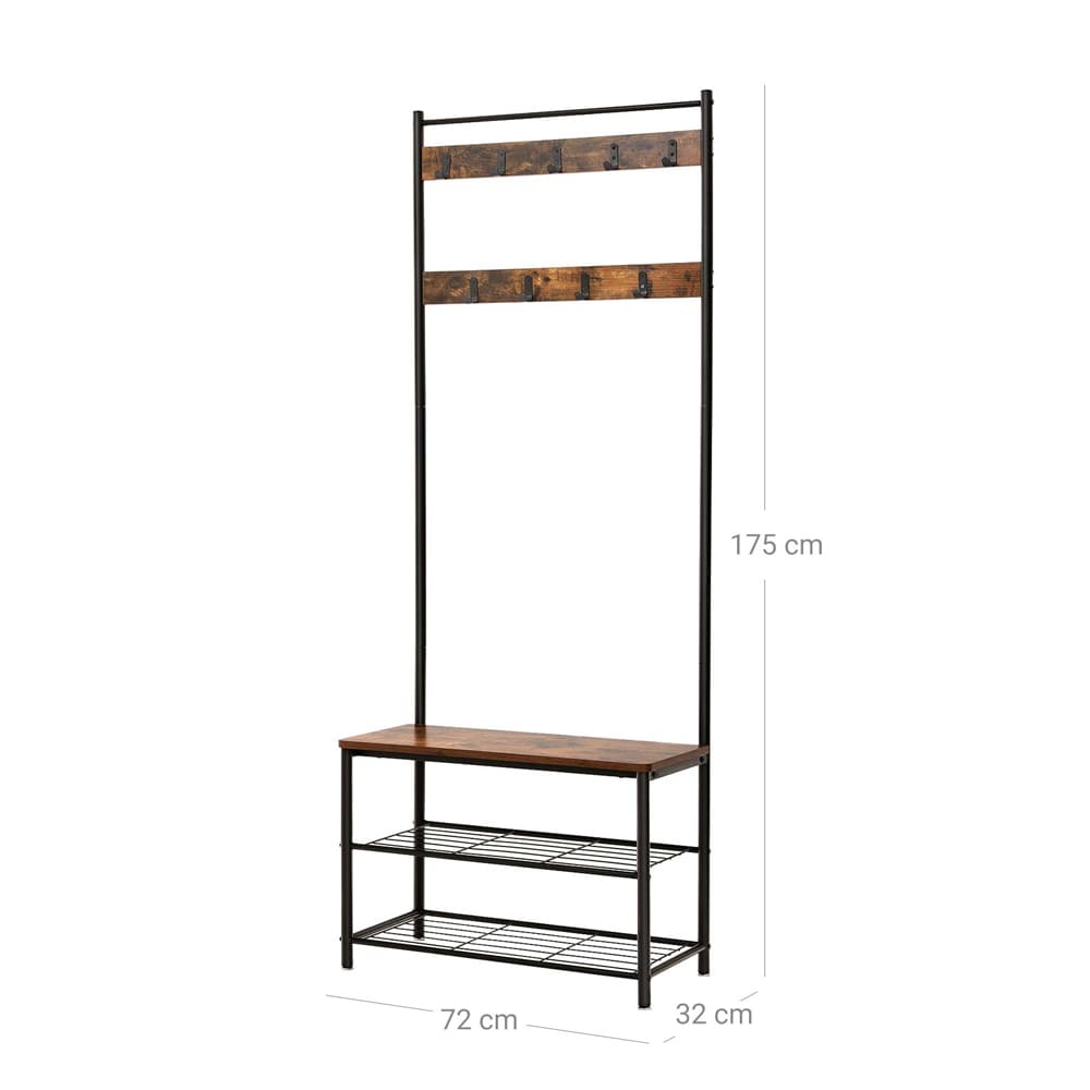 Klädhängare med bänk och skohylla i industriell design – 177 cm