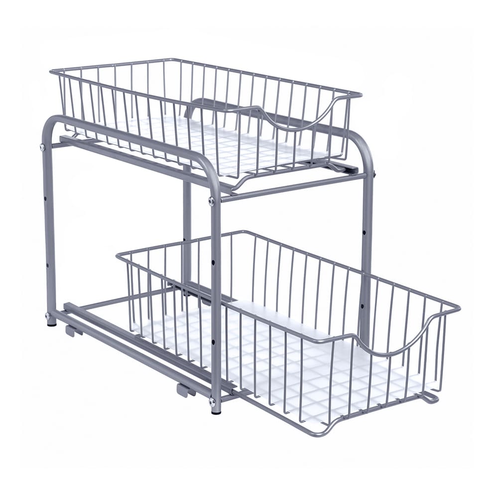 Justerbar hylla med utdragbara lådor i metall – 2 nivåer, stapelbar