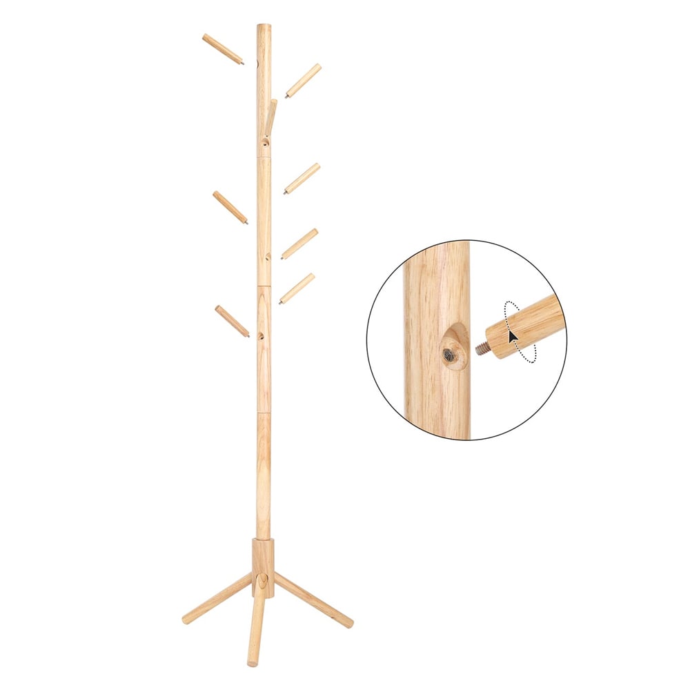 Fritstående knagerække i træ - 175 cm, med 8 kroge