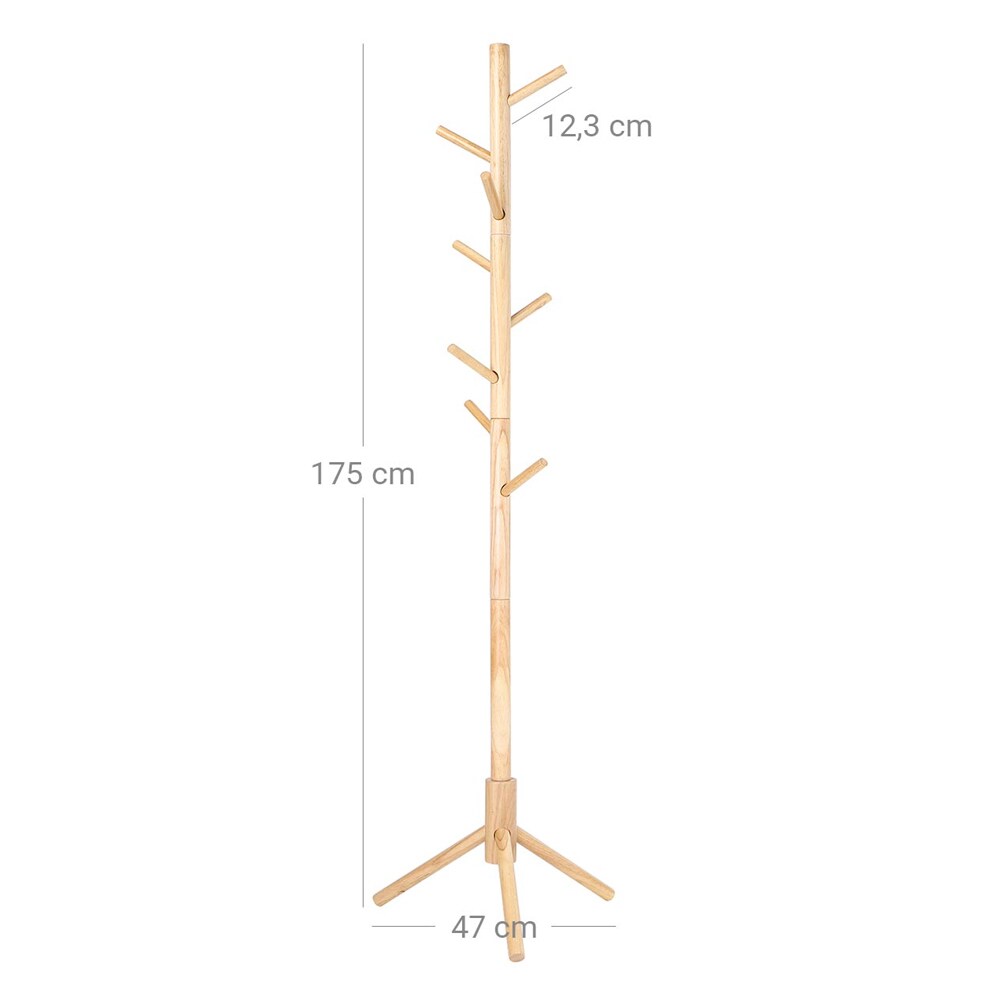 Fritstående knagerække i træ - 175 cm, med 8 kroge
