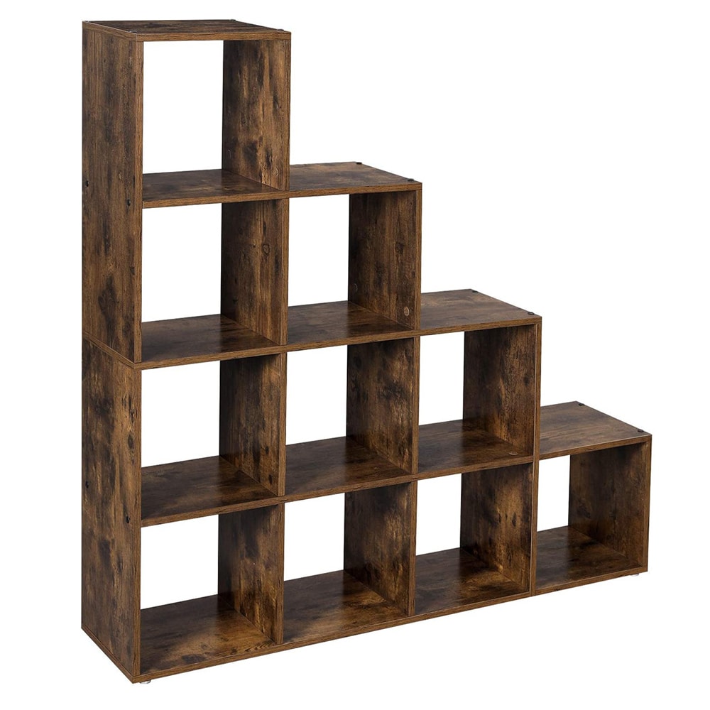 Bokhylla 129,5 x 129,5 x 29 cm – med 10 öppna fack i rustik brun finish