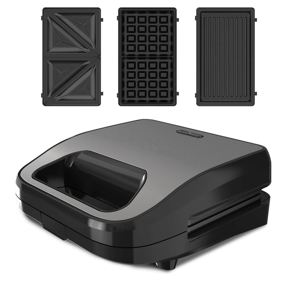 Black+Decker Smörgåsgrill Sandwich Waffle 750 W med 3 utbytbara plattor