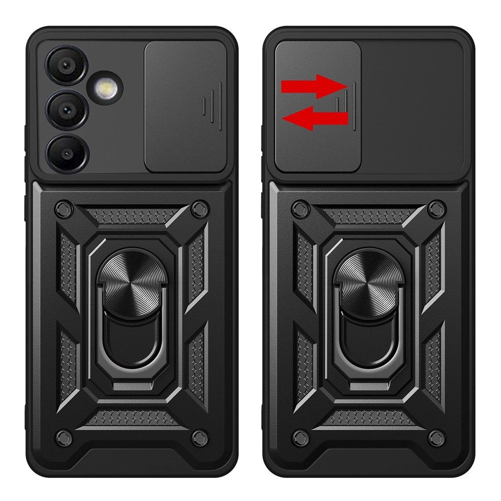 Hybrid Armor Camshield Skal med mobilring och kameraskydd till Samsung Galaxy A56 - Svart