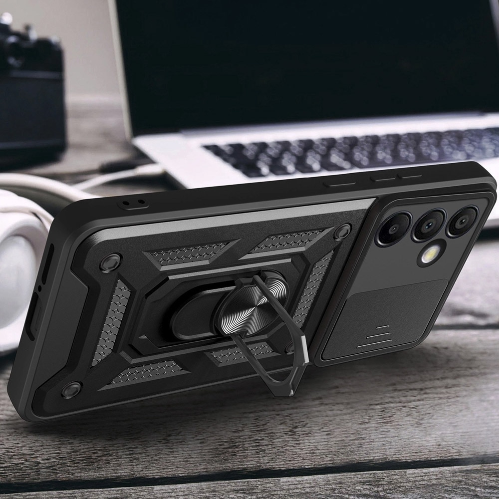 Hybrid Armor Camshield Skal med mobilring och kameraskydd till Samsung Galaxy A56 - Svart