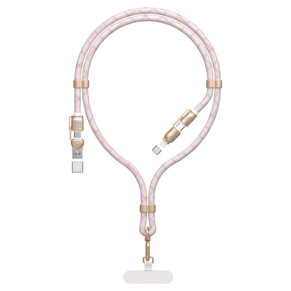 Dudao 4i1 USB-Kabel och Lanyard med USB, USB-C och Lightning PD QC 65W 1,5m - Rosa