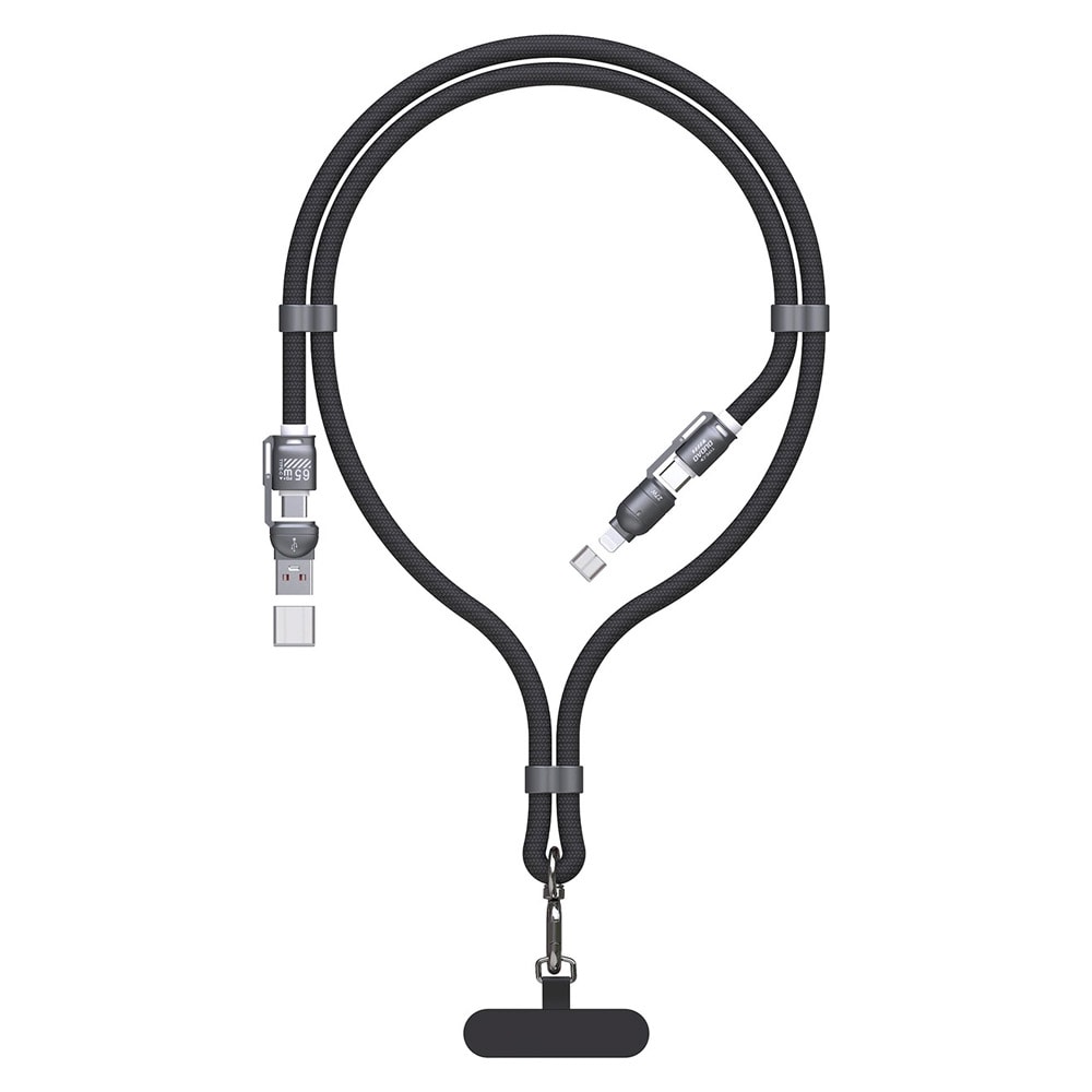 Dudao 4i1 USB-Kabel och Lanyard med USB, USB-C och Lightning PD QC 65W 1,5m - Svart