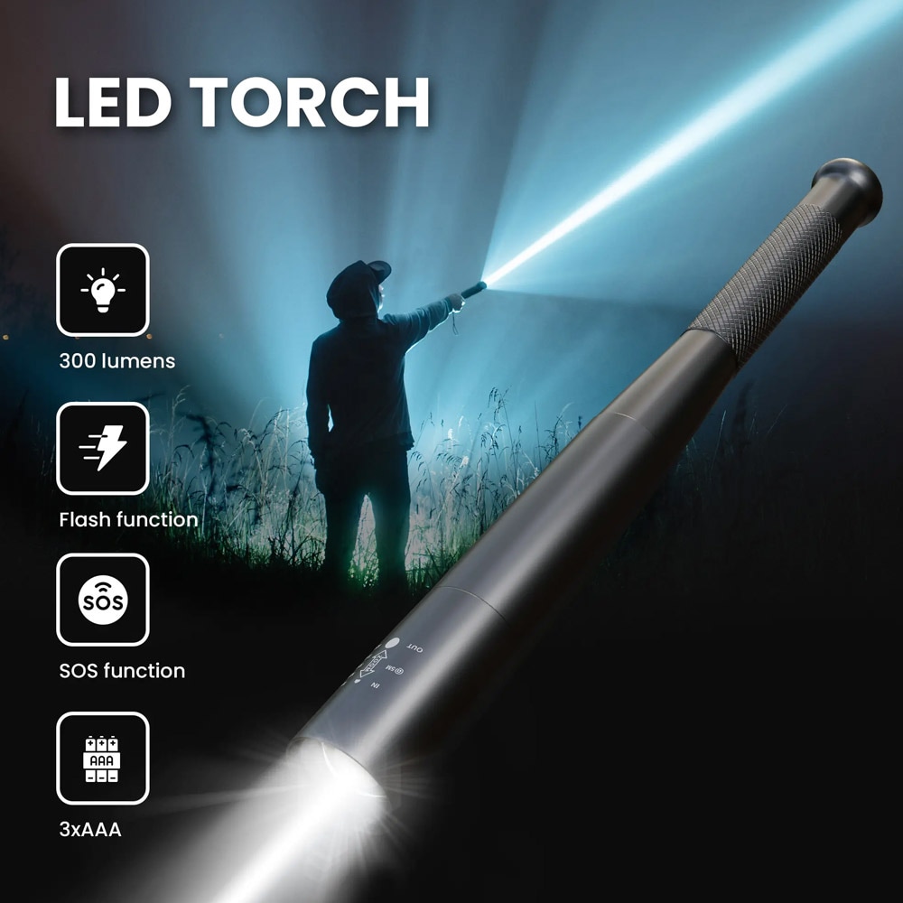LED-ficklampa i aluminium, 10W, 300 lm, 29 cm, batteridriven