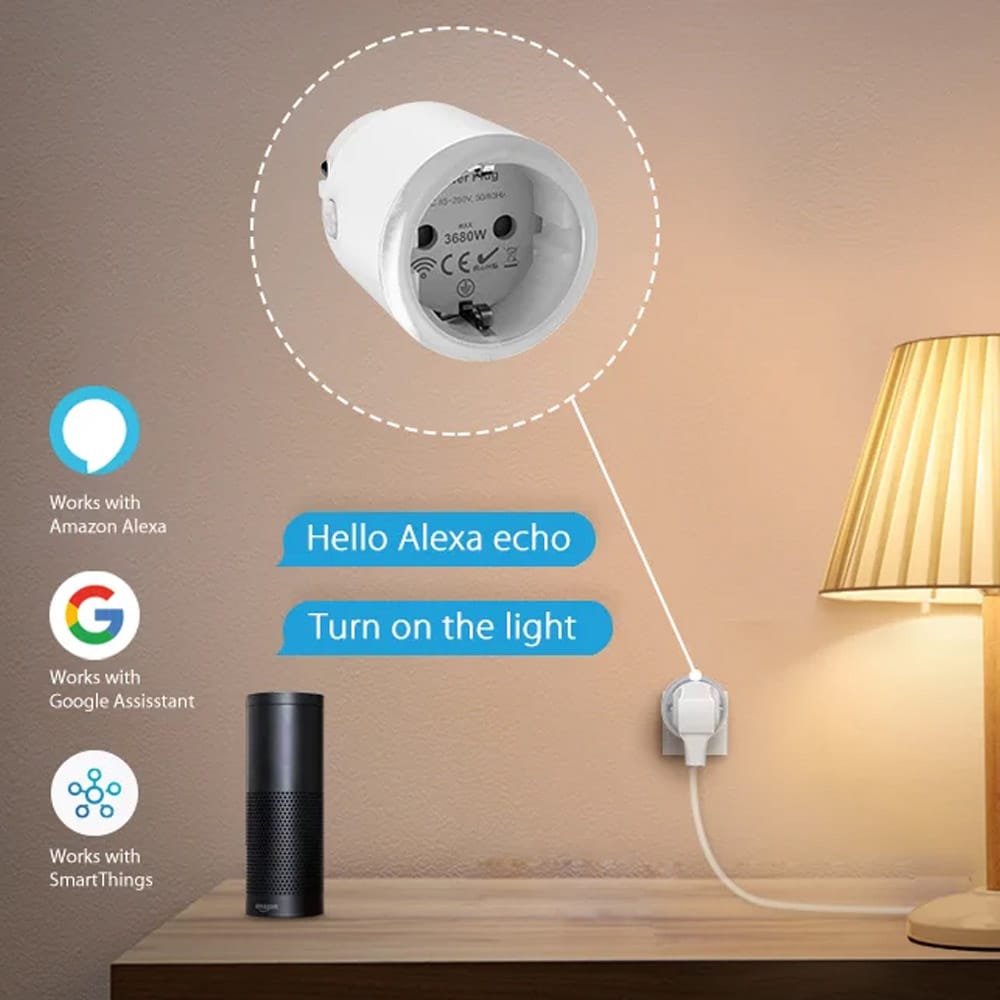 Smart plug med Zigbee, energimätning och röststyrning, 16A, kompatibel med HomeKit och Tuya