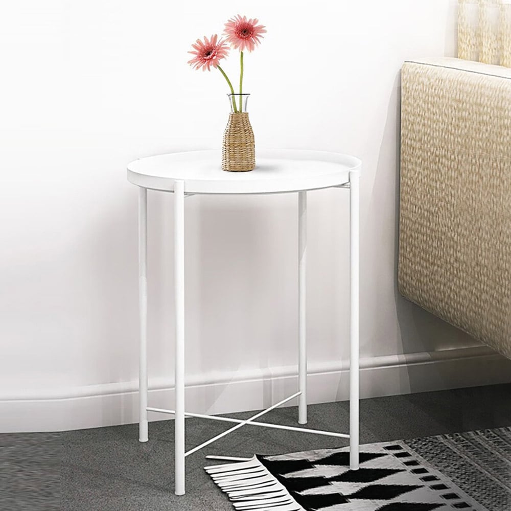 Runt sidobord i pulverlackerad metall 44cm - Vit