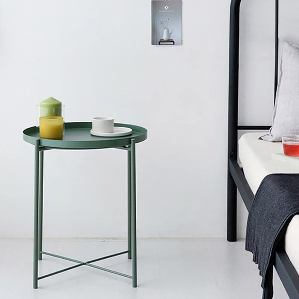 Runt sidobord i pulverlackerad metall 44cm - Grön