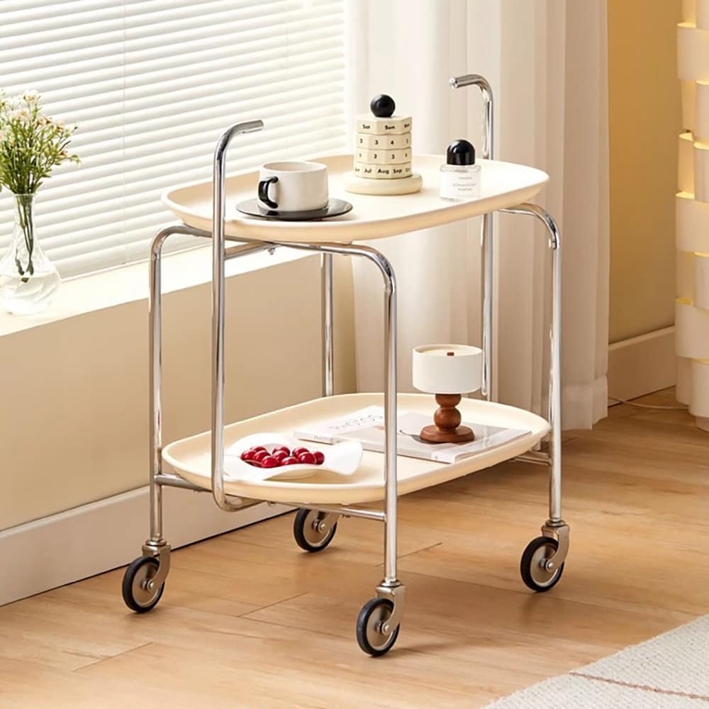 Serveringsvagn med två hyllplan och hjul, 65 x 40 x 70 cm - Vit