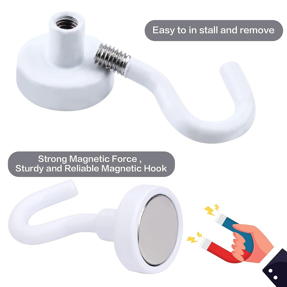 Magnetkrok med neodymmagnet – Ø25 mm, vit, bärkraft 23 kg, 10-pack
