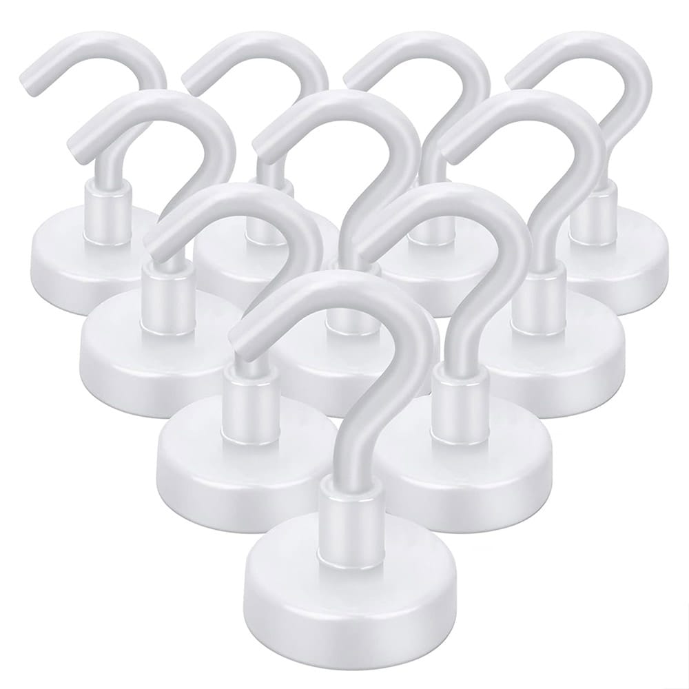 Magnetkrok med neodymmagnet – Ø25 mm, vit, bärkraft 23 kg, 10-pack