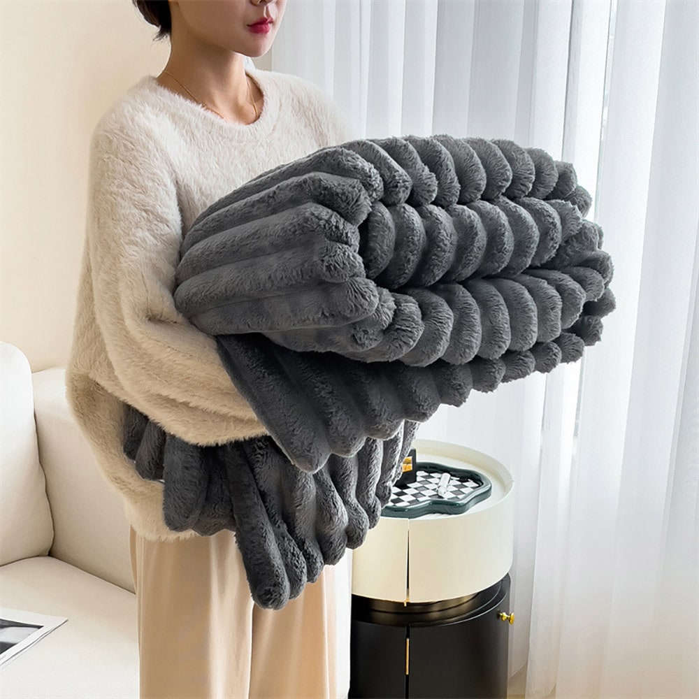 Rabbit-filt mörkgrå 200 x 230 cm / mjuk fleecefilt / stor pläd / filt med rabbit-fleece känsla