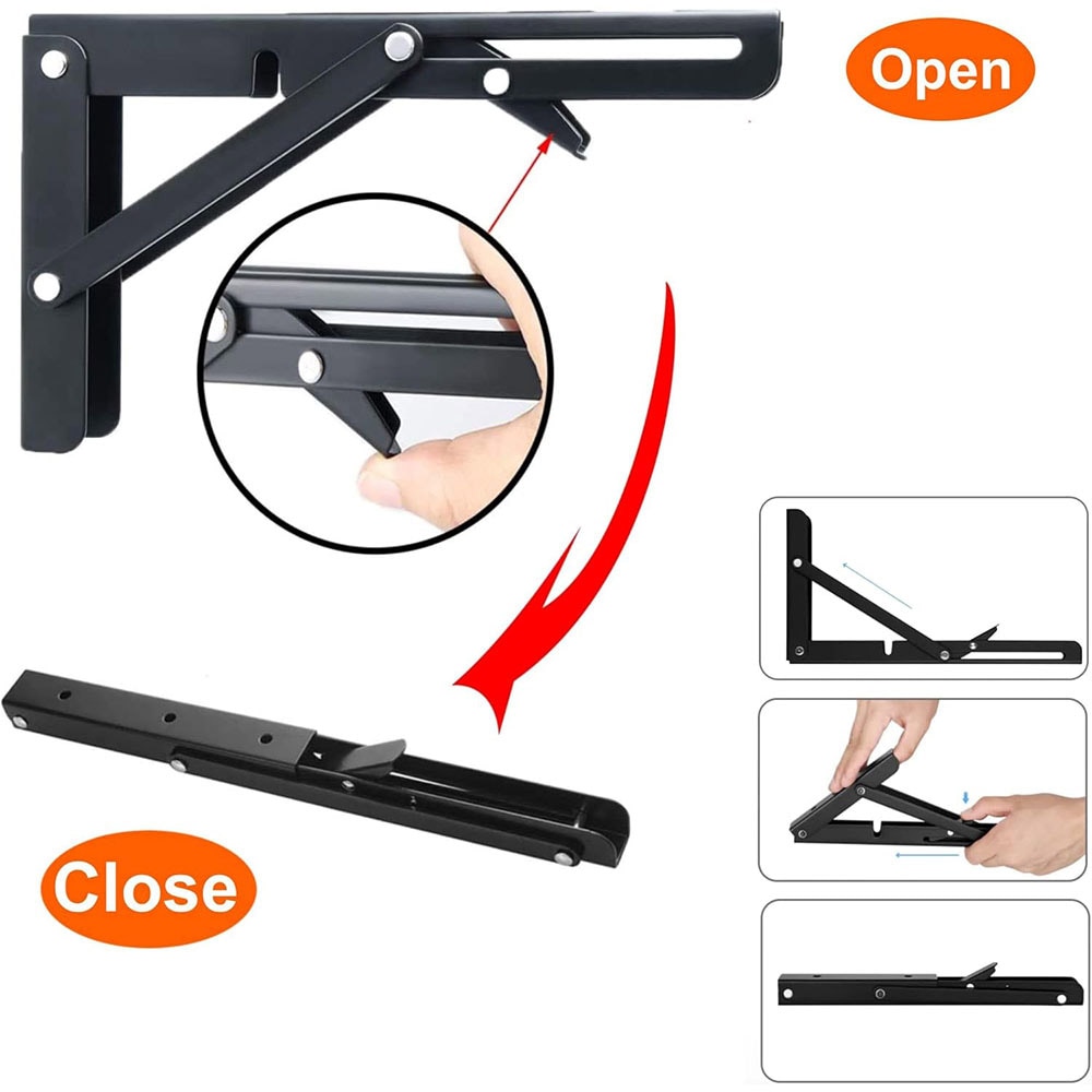 Fällbar konsol 450 x 170 mm – svart metall för väggmontering