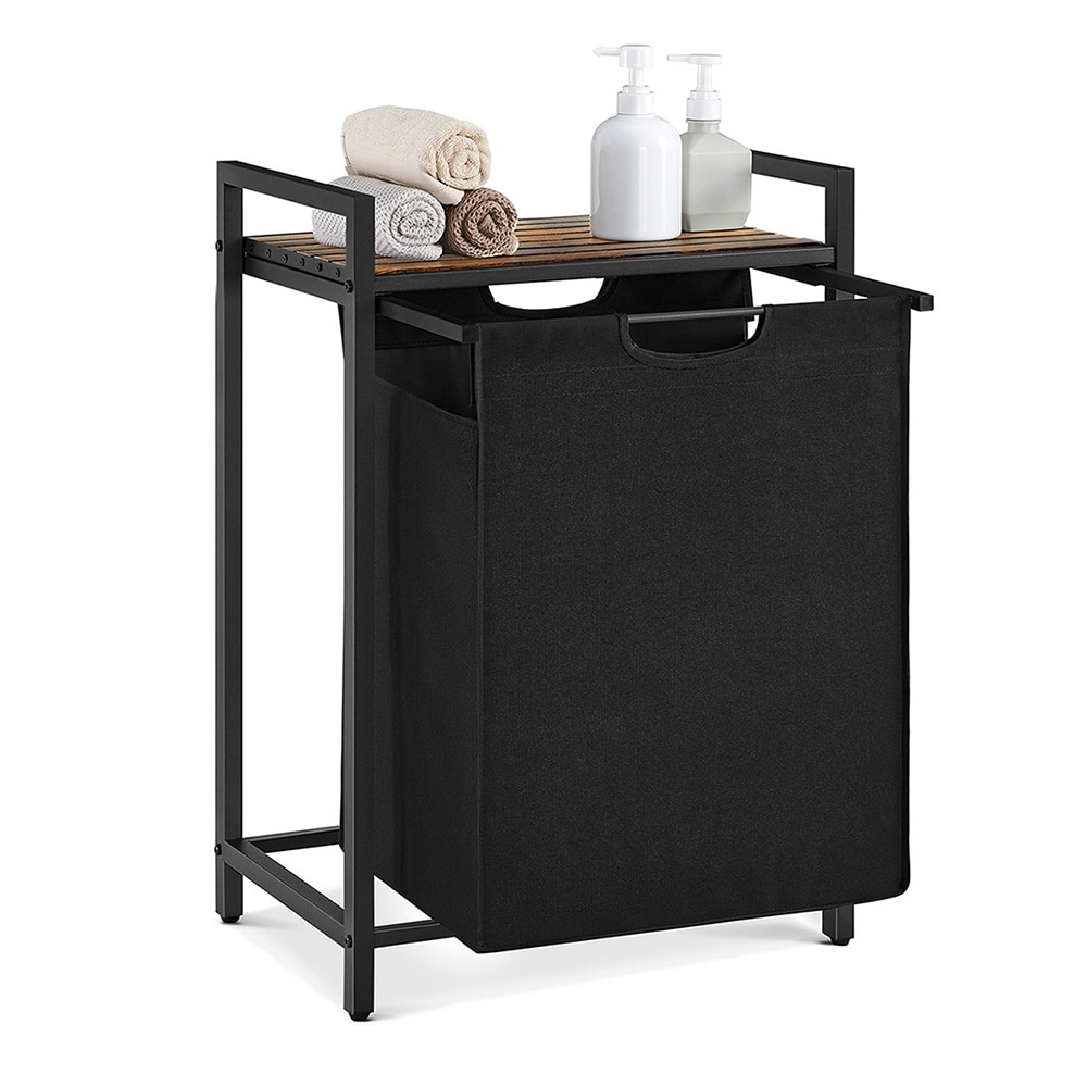 Tvättkorg med utdragbar korg - Svart/Brun