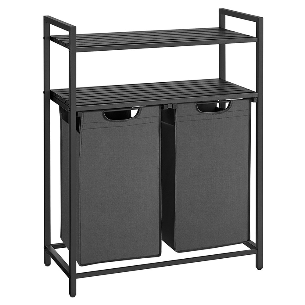 Tvättkorg med 2 fack och 2 hyllor - Svart/Grå