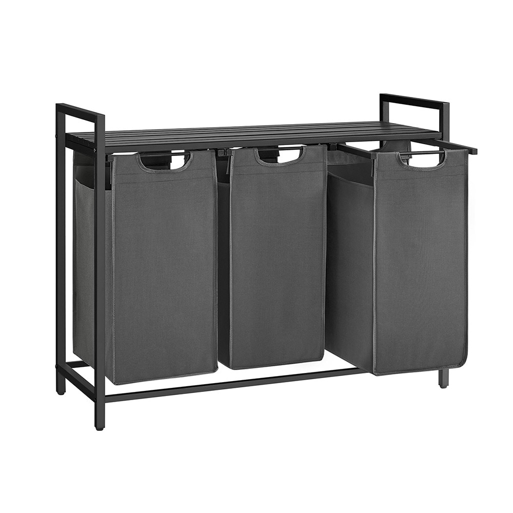 Tvättkorg med 3 fack och hylla - Svart/Grå