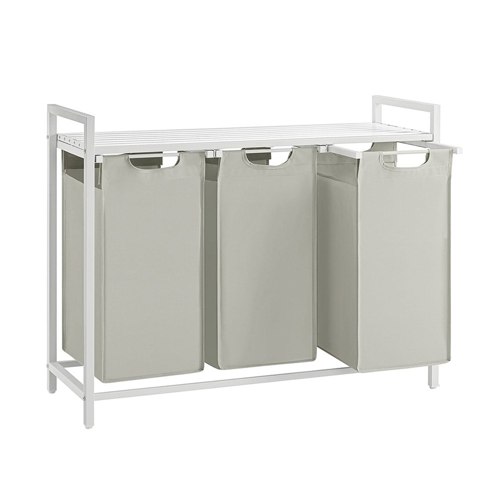 Tvättkorg med 3 fack och hylla - Vit / Ljusgrå