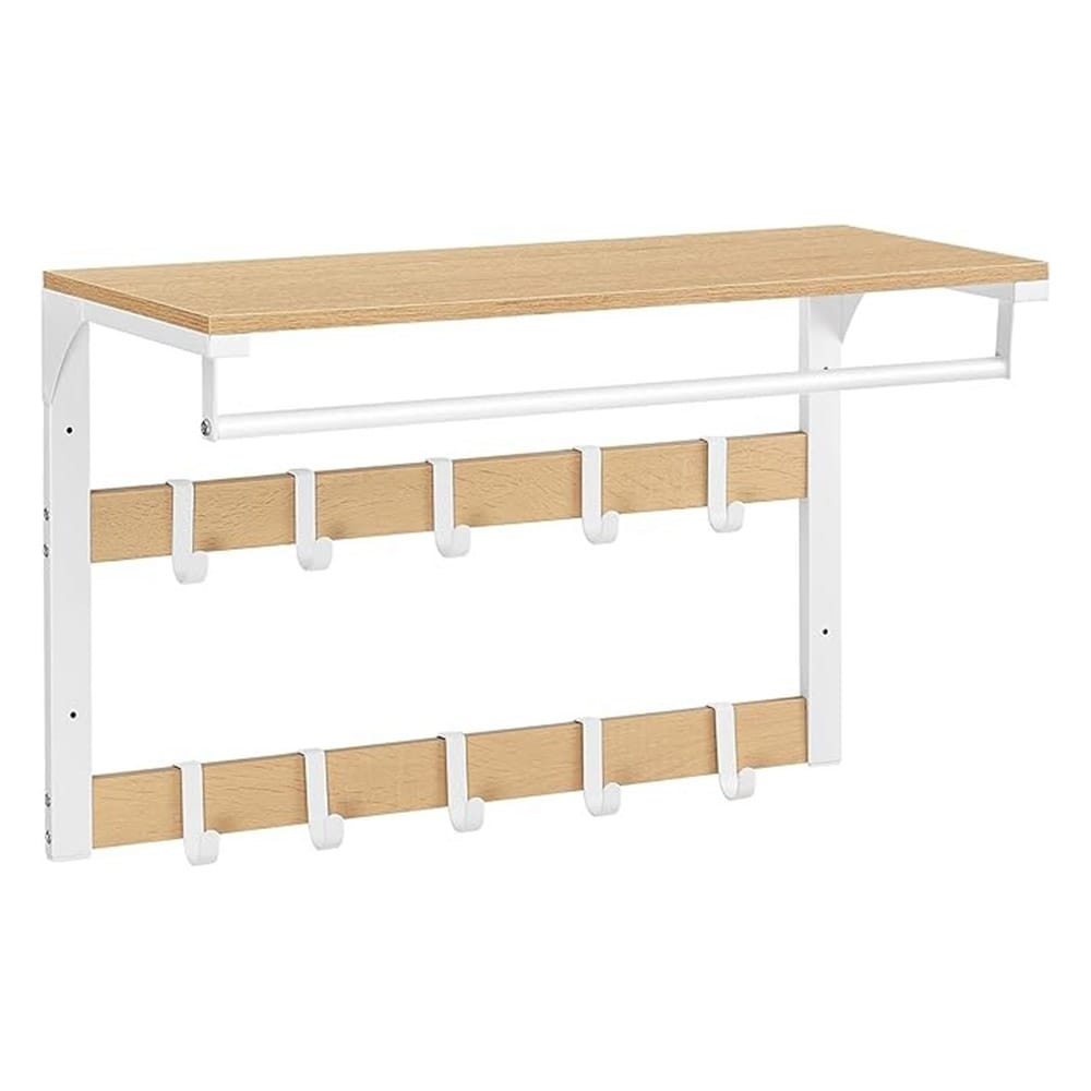 Hatthylla med klädhängare - Vit/trä