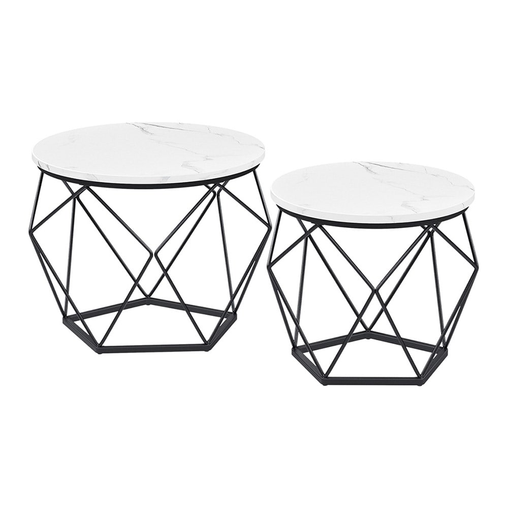 Soffbord med avtagbar skiva 2-pack - Vit marmorlook/Svart