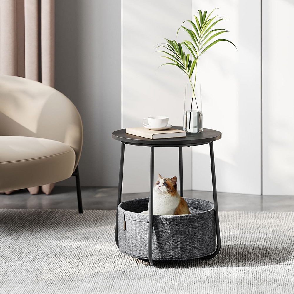Runt Sängbord med förvaringskorg - Svart/Grå