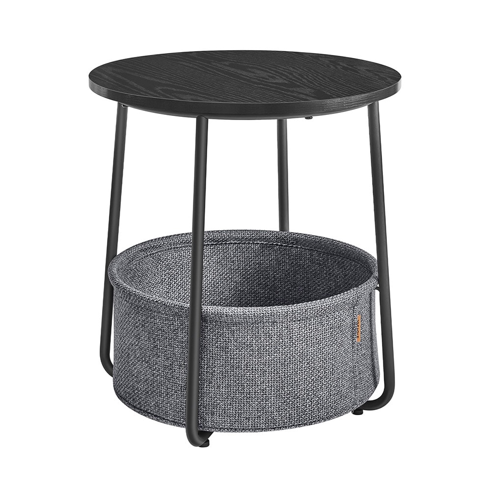 Runt Sängbord med förvaringskorg - Svart/Grå