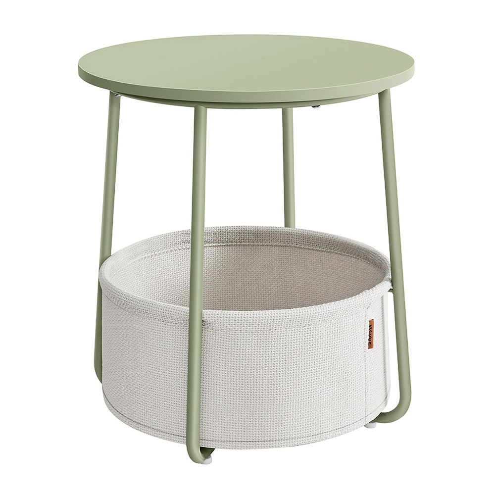 Runt Sängbord med förvaringskorg - Grön/Vit