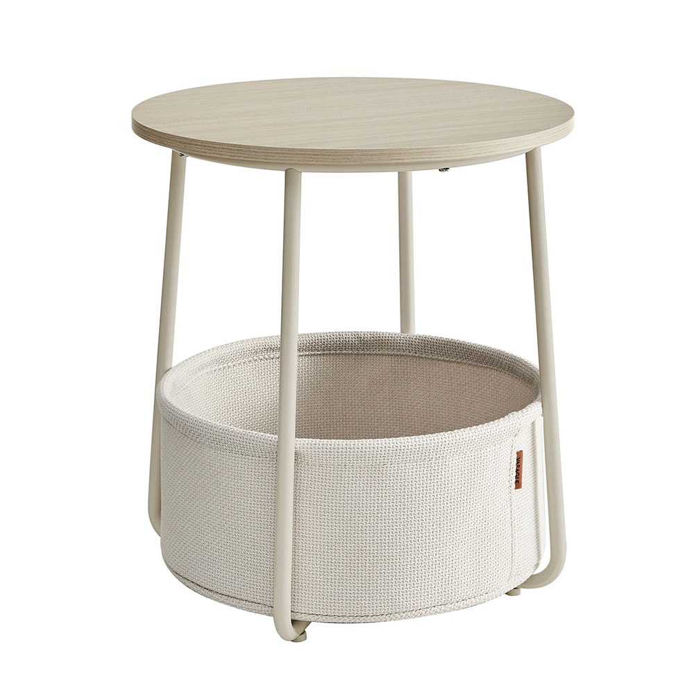 Runt Sängbord med förvaringskorg - Vit