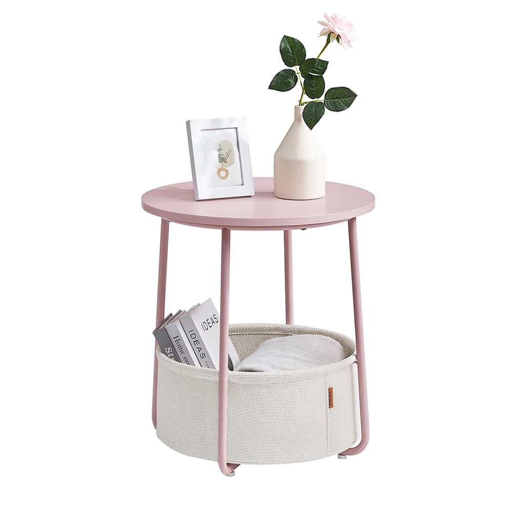 Runt Sängbord med förvaringskorg - Rosa/Vit
