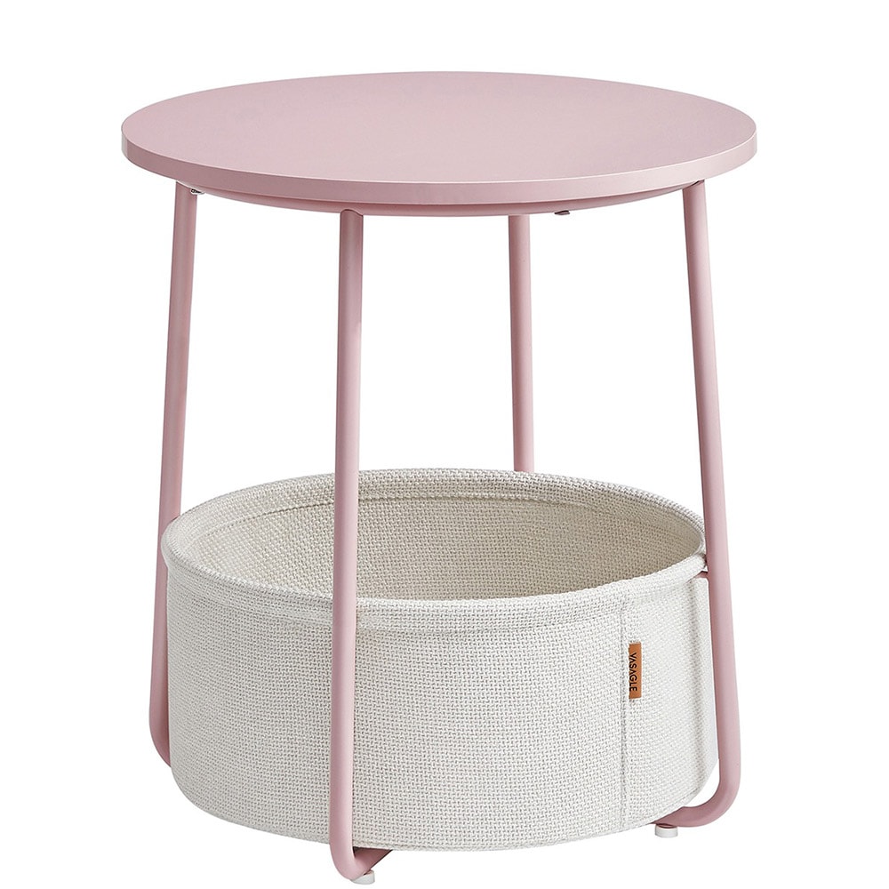 Runt Sängbord med förvaringskorg - Rosa/Vit