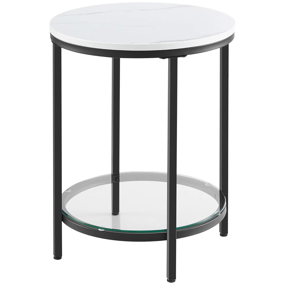 Runt Sängbord - Marmorlook/Svart