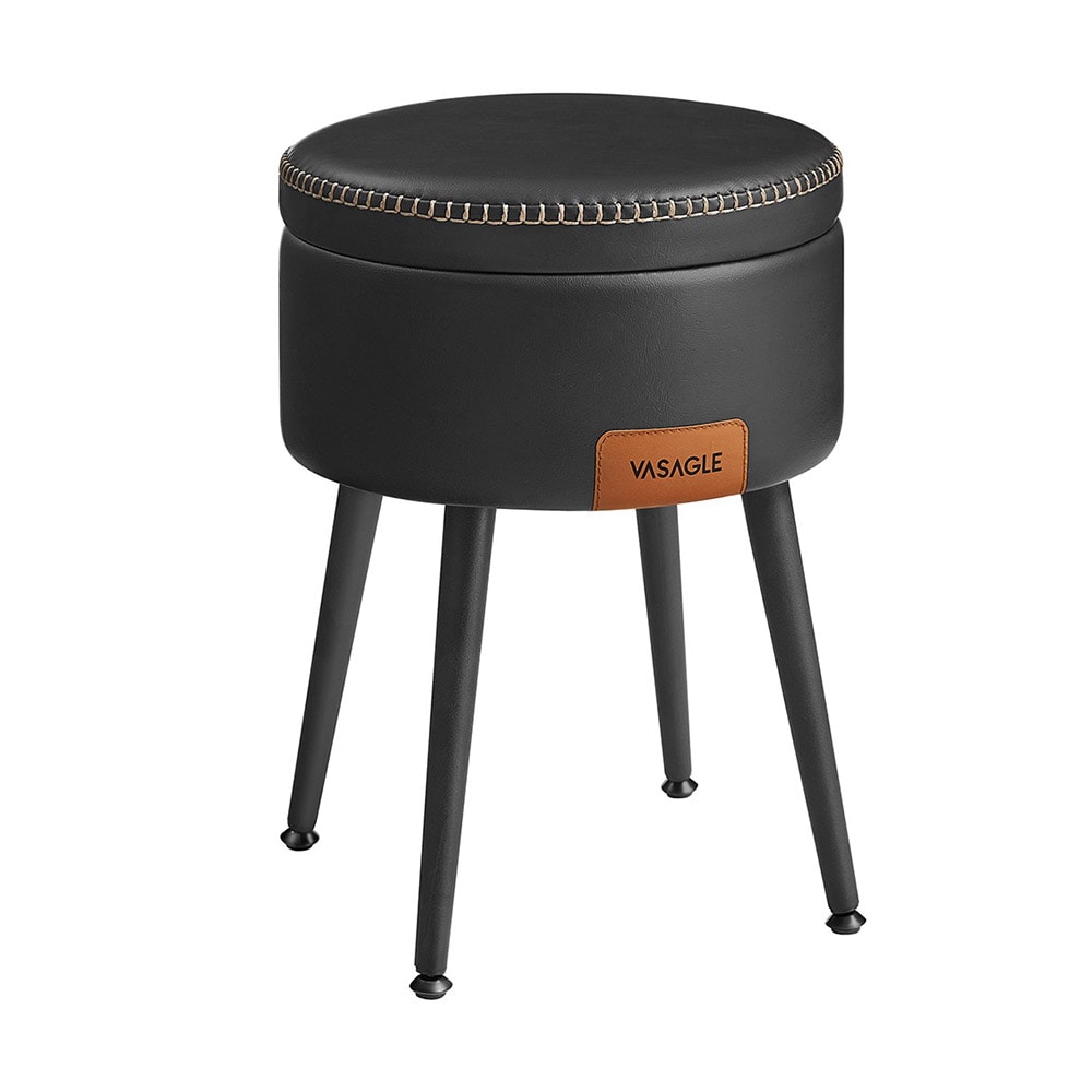 Rund fotpall med förvaring i konstläder - Svart