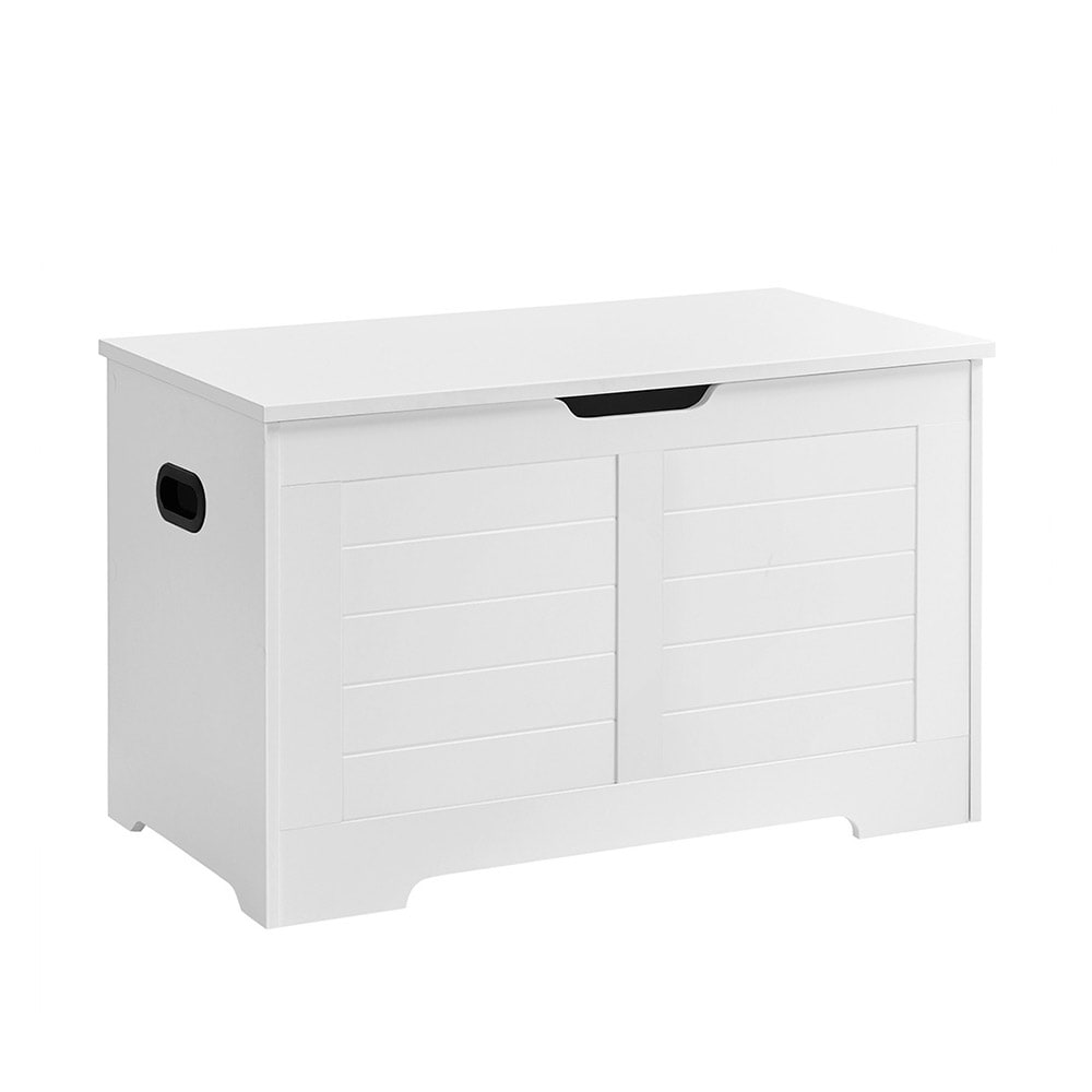 Vit förvaringskista i trä – 100 × 40 × 46 cm med lock och bärhandtag