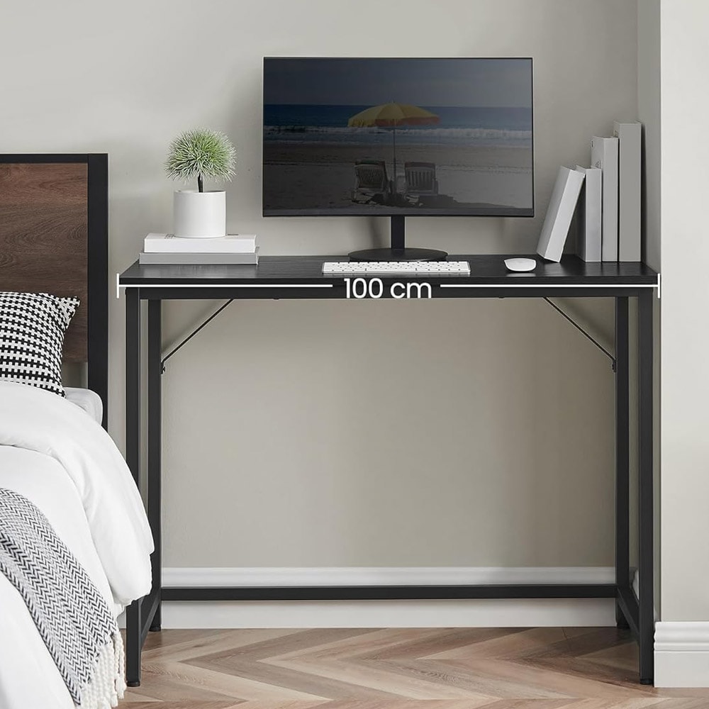 Svart skrivbord med metallram – 100 x 50 x 75 cm